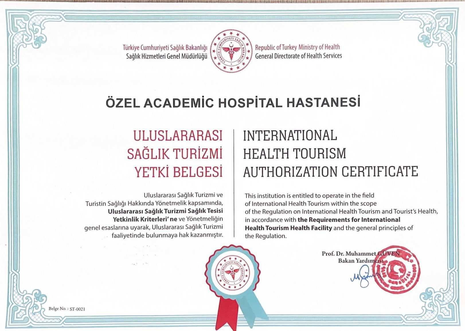 Certificate Academic Hospital