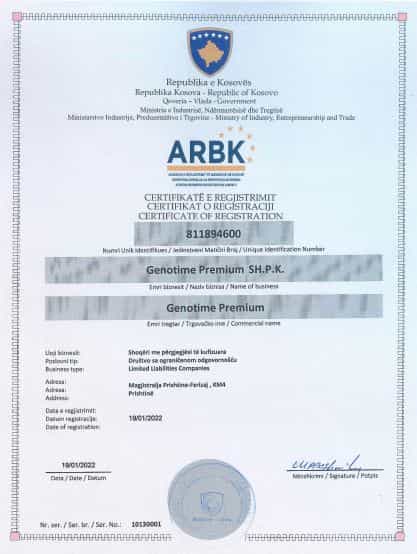 Gen-O-Time Premium - Hair Transplant in Pristina Kosovo Certificate