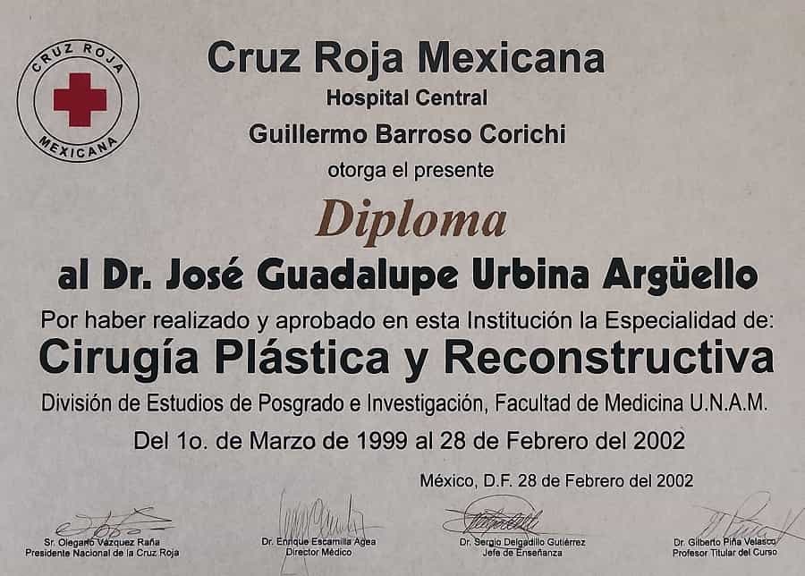 Dr. Urbina Arguello Certificate