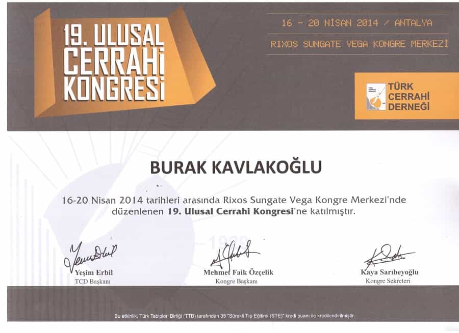 Certificate Received by Prof. Dr. Burak Kavlakoglu