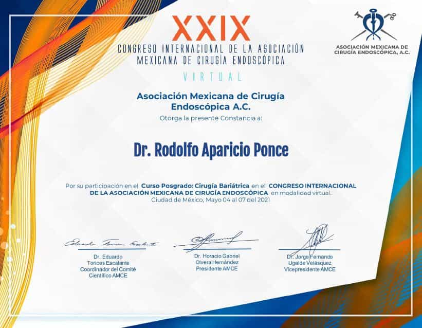 Mexican Association of Endoscopic Surgery A.C. Certificate