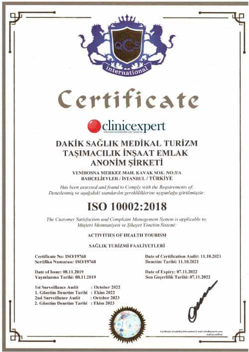 ClinicExpert Certificate - ISO 10002:2018