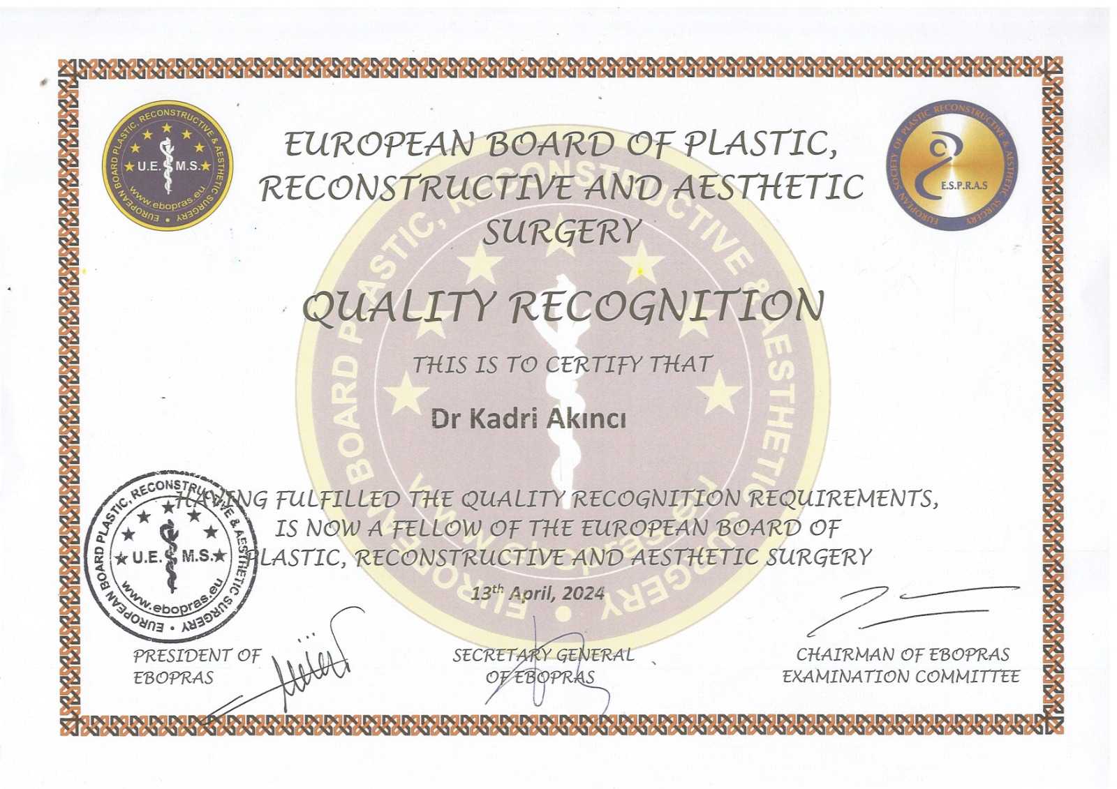 Certificato del Dott. Akinci