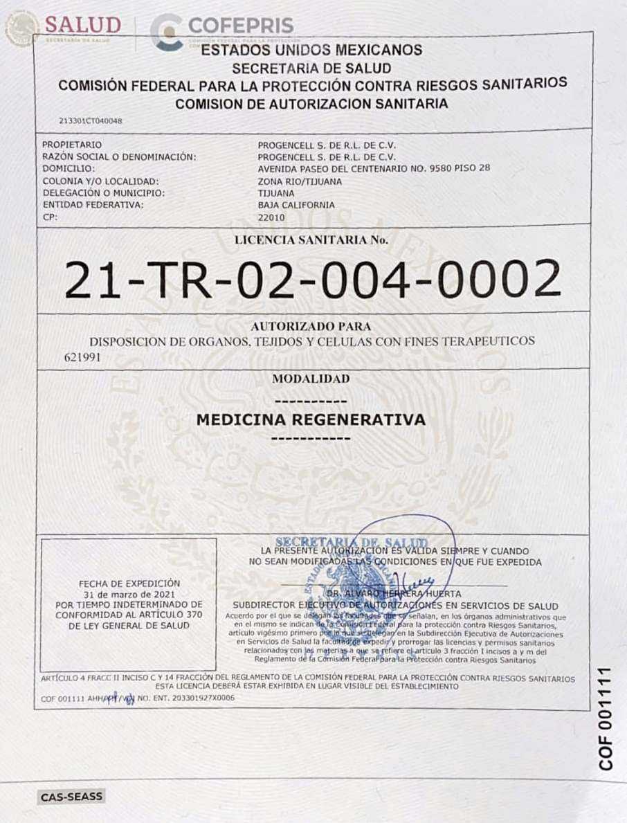 Certificado del Centro de Fertilidad México