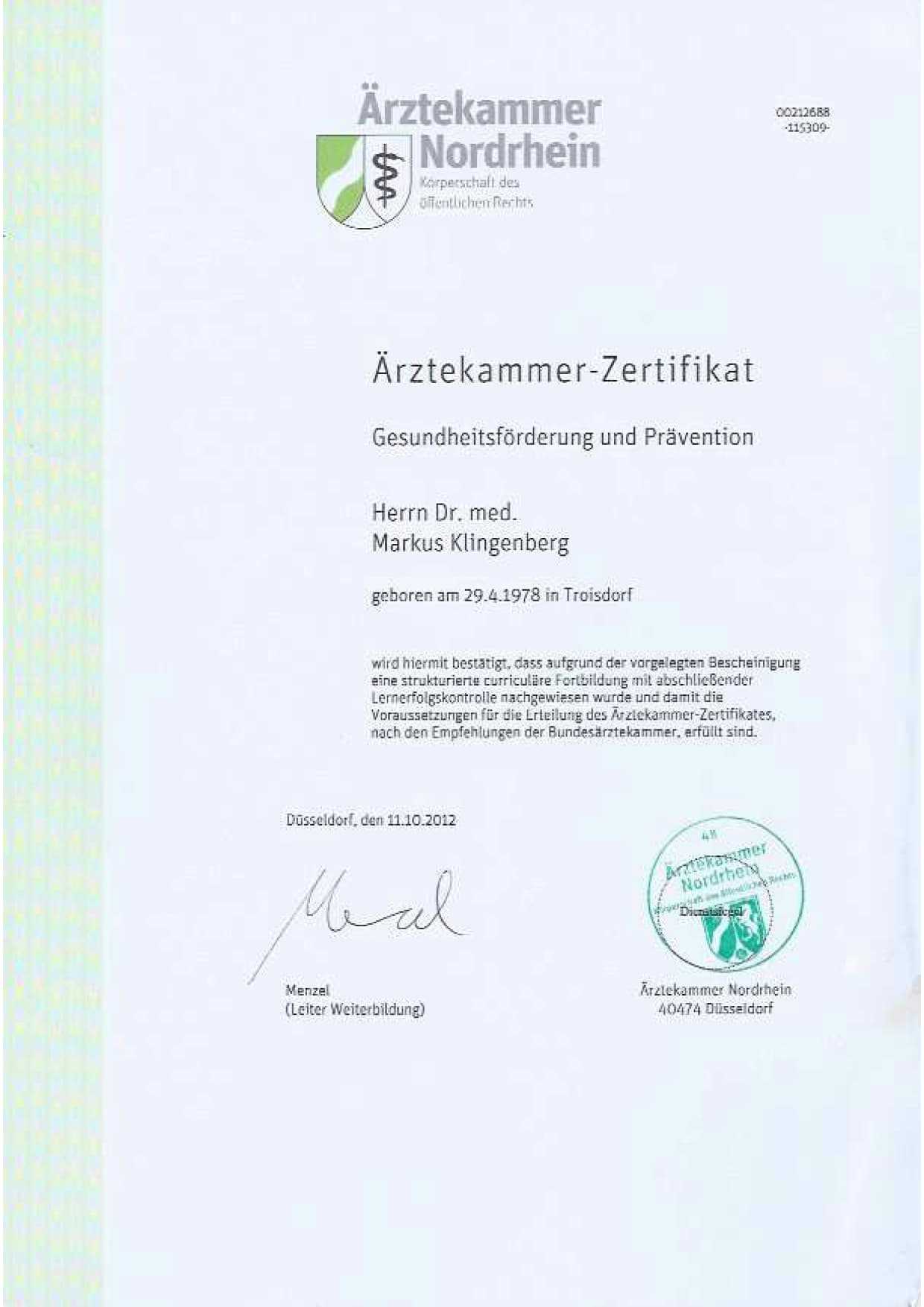 Dr. Klingenberg's Professional Accreditations