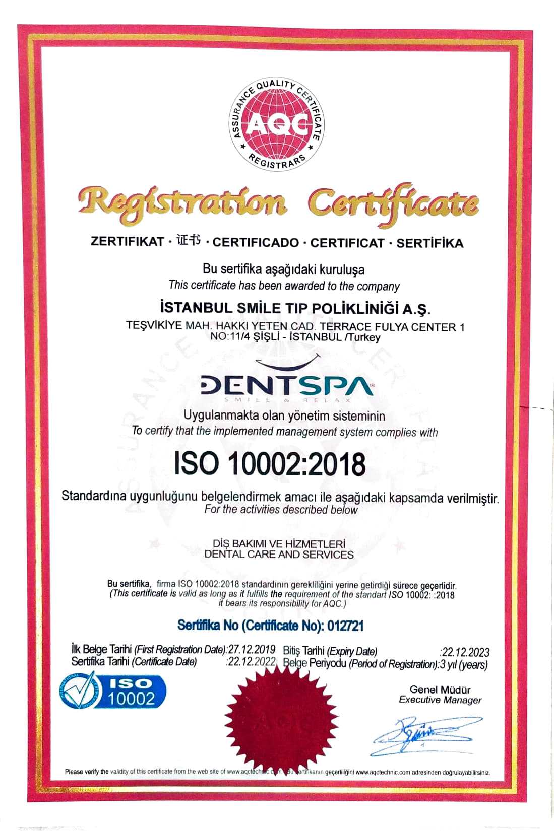 Certificado de DentSpa en Estambul