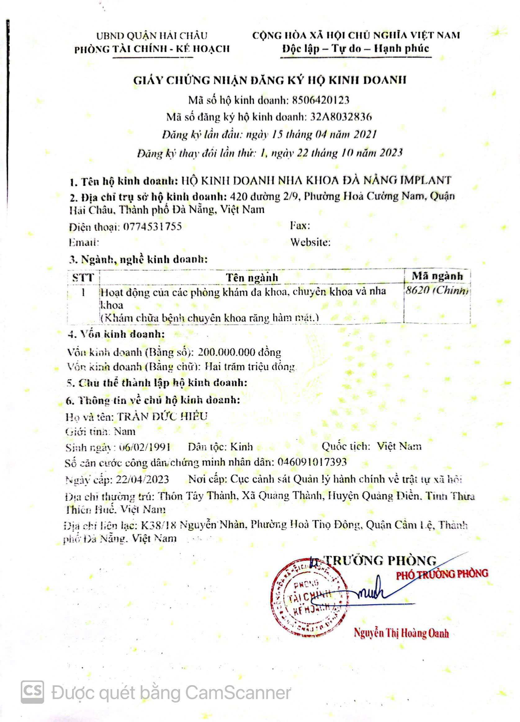 Da Nang Implant Dental Center Certificate