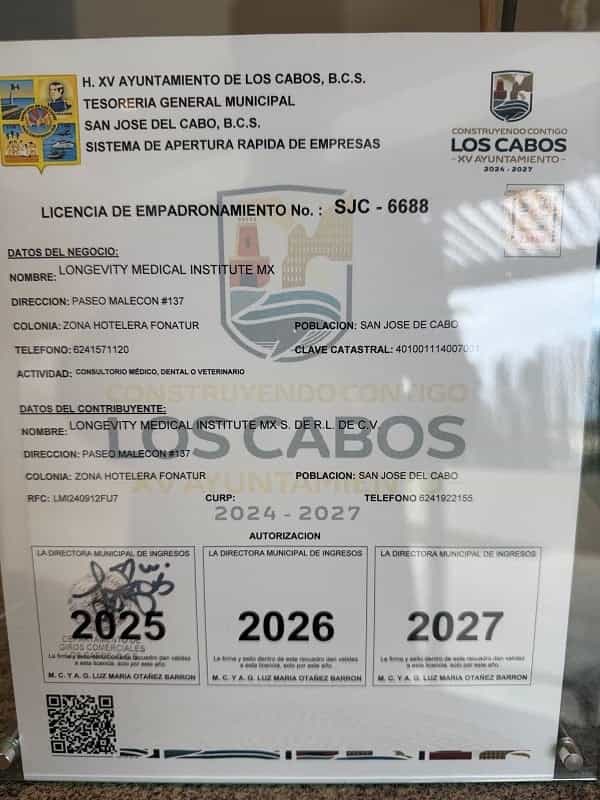 Longevity Medical Institute Certificate