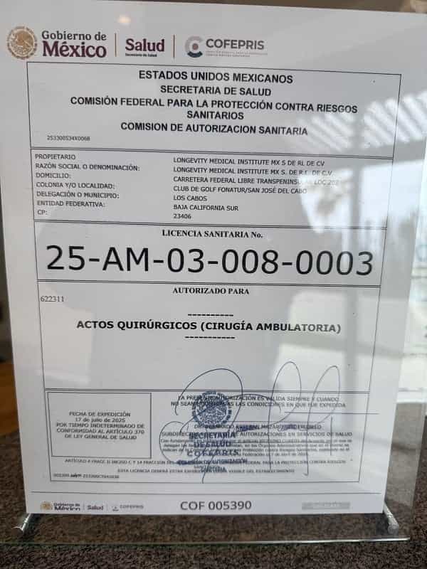 Longevity Medical Institute Mexico Certificate