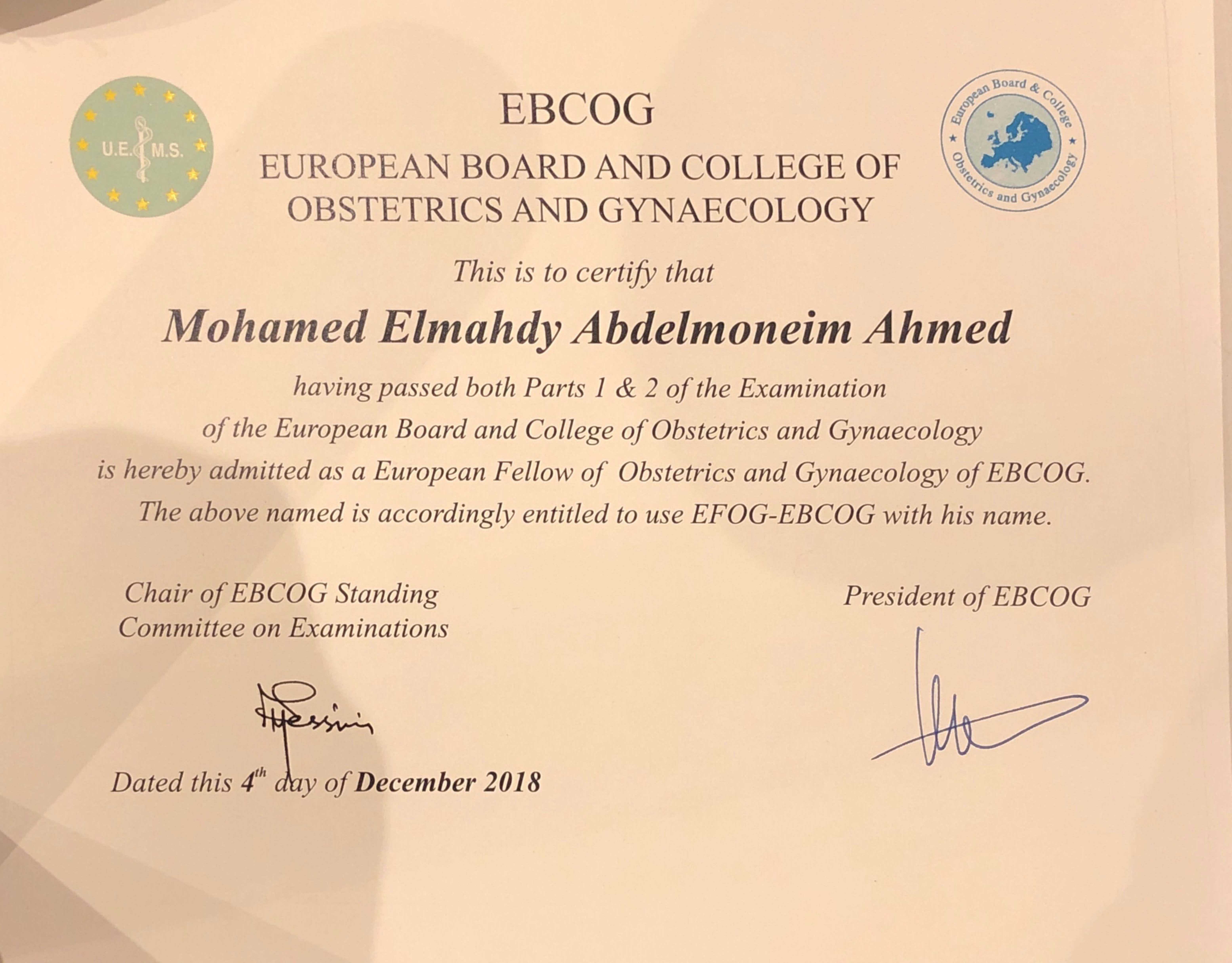 Fertility Clinic in Egypt Certificate