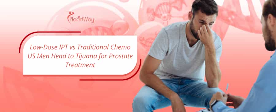 Man discussing prostate cancer treatment options with a healthcare professional, illustrating medical tourism for low-dose IPT therapy