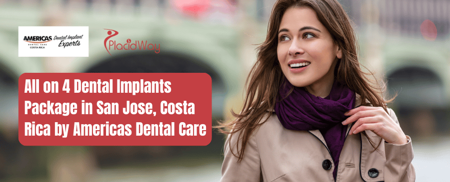 Paquete de implantes dentales All-on-4 en San José, Costa Rica, ofrecido por Americas Dental Care.