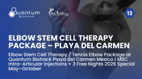 Elbow Stem Cell Therapy / Tennis Elbow Package at Quantum Biohack Playa del Carmen Mexico | MSC Intra-Articular Injections + 3 Free Nights 2026 Special May–October