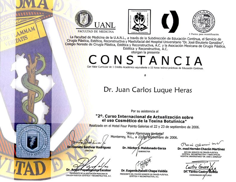 Diploma of Dr. Juan Luque Diploma of Dr. Juan Luque