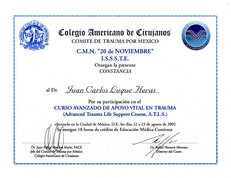 Diploma of Dr. Juan Luque