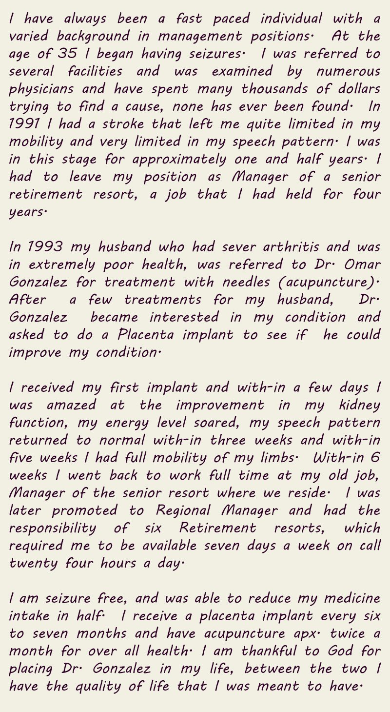 Placenta Cell Therapy in Mexico Testimonial