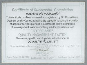 ISO Quality Certificate Maltepe Dental Clinic