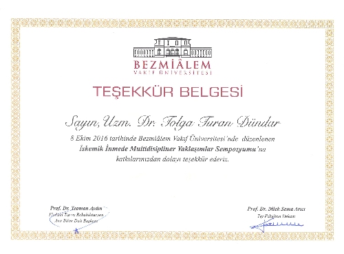 Neurosurgery in Turkey | Assoc. Prof. Dr. Tolga Turan DÜNDAR Certificate