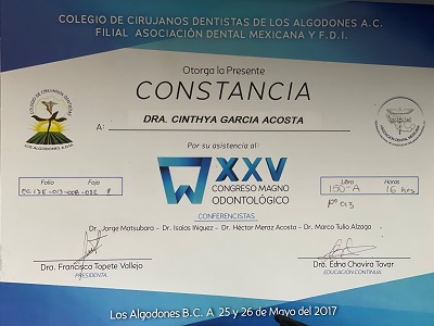 Awards of Dentist in Los Algodones, Mexico by DDS Cinthya Garcia