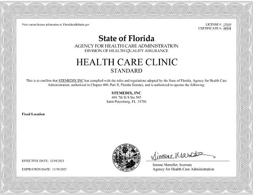 Awards of Stem Cell Therapy in Saint Petersburg, Florida by Stemedix, Inc