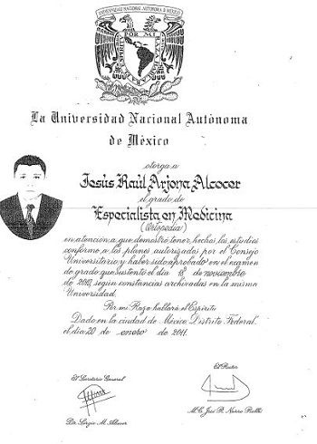 Orthopaedics Art by Dr. Jesus Raul Arjona Alcocer Certificate