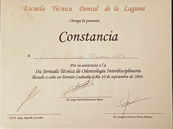 certificate received by all on x dental studio