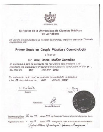 Dr. Uriel Munos G Certificate