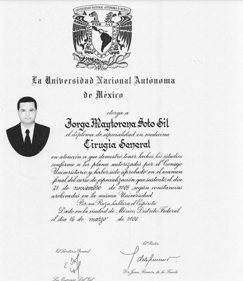 Certificate Received by Dr. Jorge Maytorena