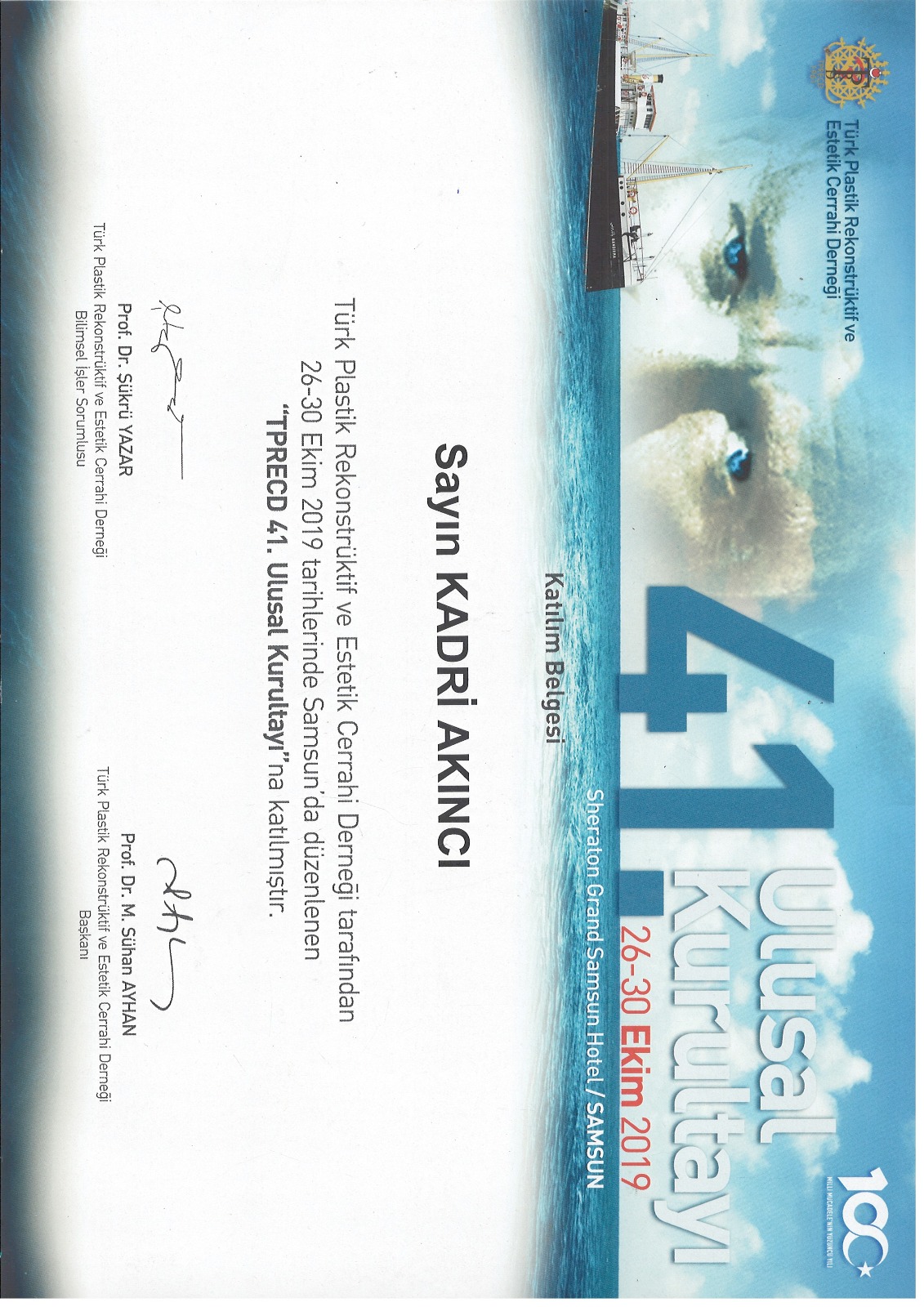 Dr. Kadri Akinci Certificate