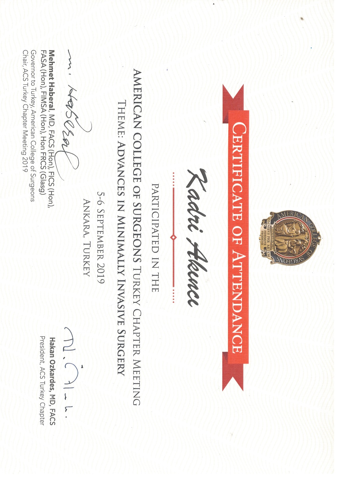 Dr. Kadri Certificate