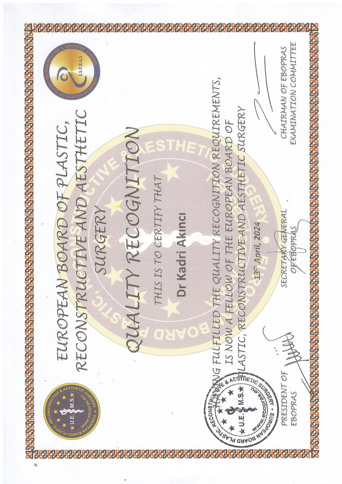 Dr. Akinci Certificate