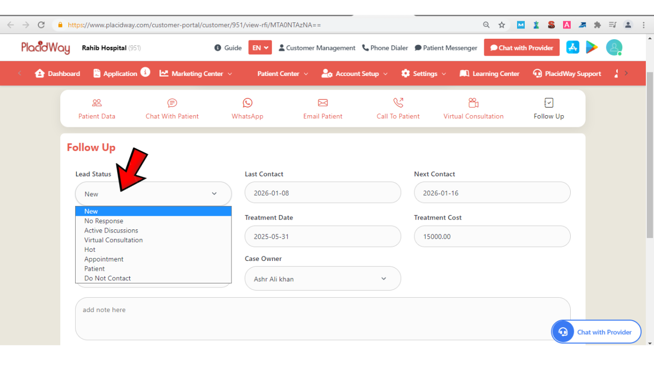 Lead status dropdown