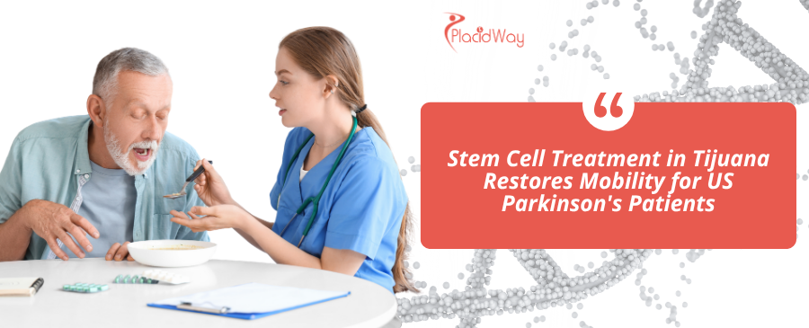 Nurse Feeding Senior Man Suffering from Parkinson Syndrome at Table in Kitchen